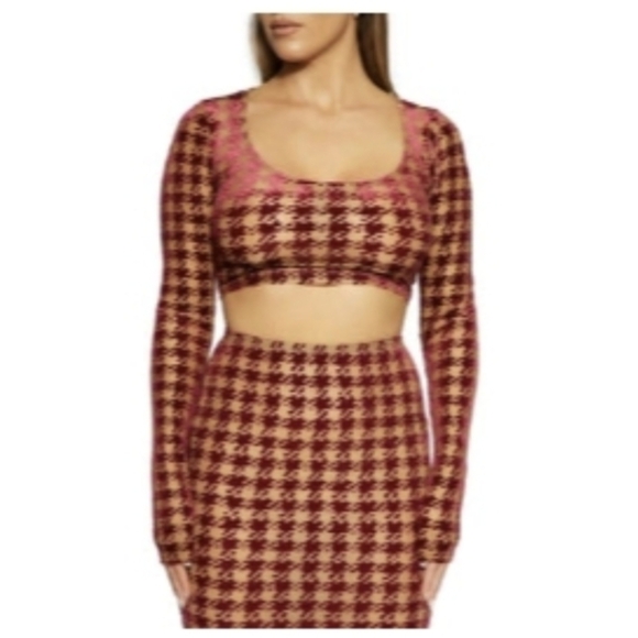 naked wardrobe Tops - NWT Naked Wardrobe Red Houndstooth Crop Top